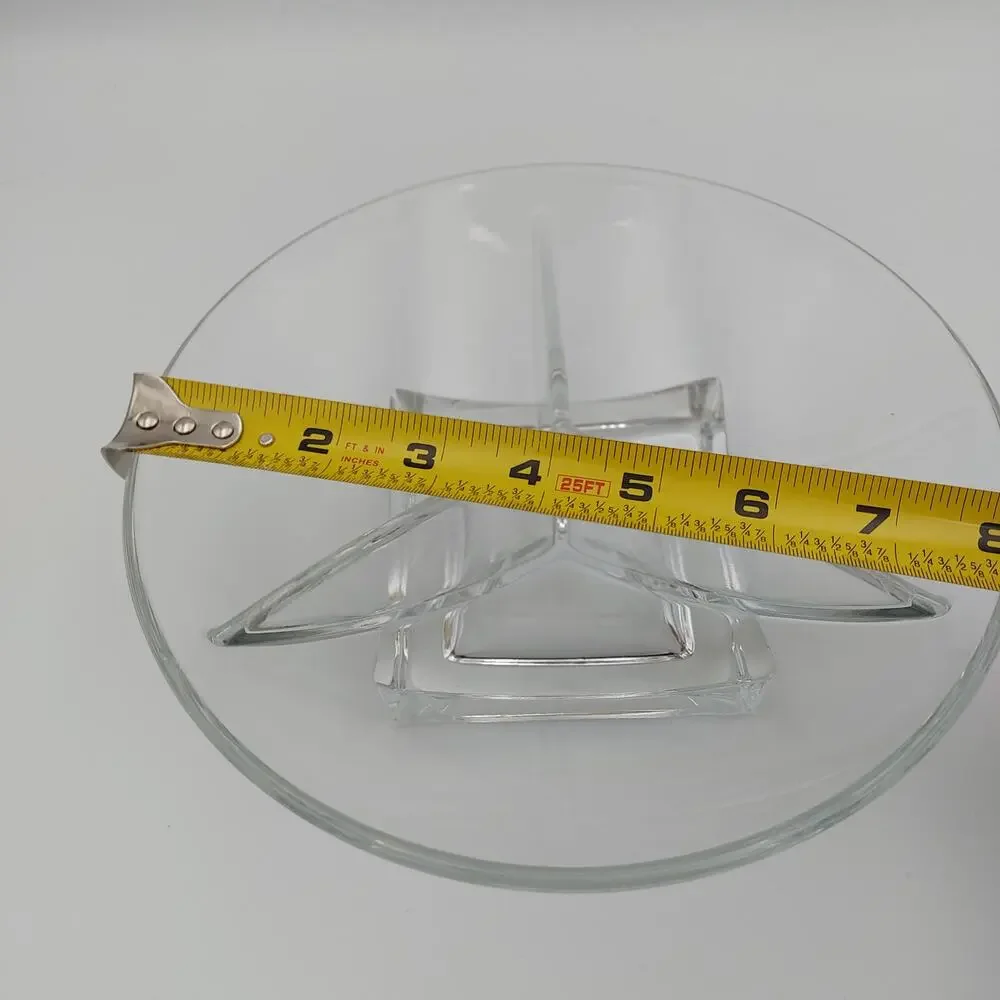 Vintage Cambridge Glass Square 3 Part Divided Bowl Clear Crystal MCM Candy Dish